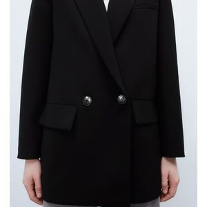 Zara Women Flowy Buttoned Blazer Black Size Xs NWT